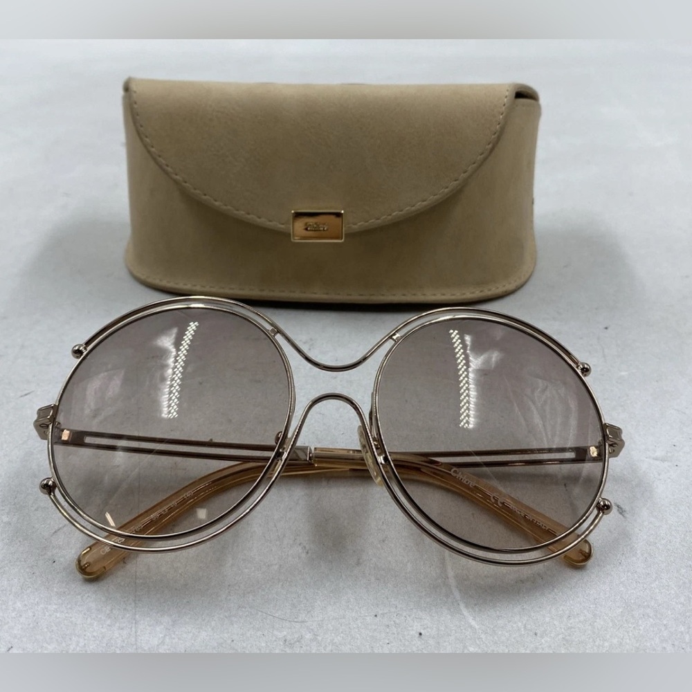 $450 Chloé Women Gold Isidora Round Sunglasses Shades with Case EUC